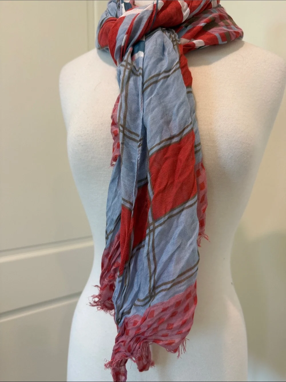 Lightweight Red & Blue Plaid Scarf